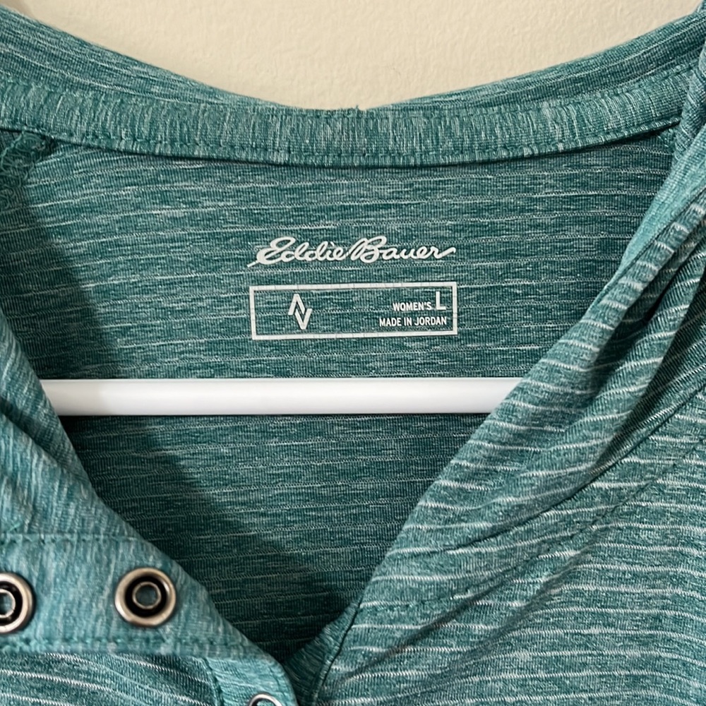 Eddie Bauer Green Striped Long Sleeve Lightweight Pullover Hoodie Size L - Picture 6 of 11
